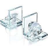 1 Pair Crystal Bookends with 80mm Clear Diamond, L Shaped Heavy Duty Book End for Shelves Non Ski...