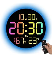 10-Inch RGB LED Digital Wall Clock with Temperature, Humidity, and Date Display|Dual Alarms, Coun...