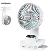 AMACOOL Battery Operated Camping Fan with Light, Rechargeable Clip on Fan with Hook &amp; Digital Dis...
