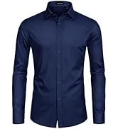 Lusead Mens Dress Shirts Long Sleeve Cotton Wrinkle Free Stretch Solid Casual Formal Wedding Busi...