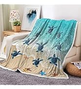 Turtle Blanket, Sea Animal Turtle Throw Blanket Gifts for Women Aqua Teal Blue Super Soft Starfis...