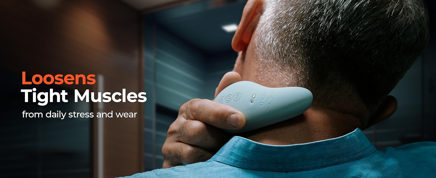 A person using the massager on the back of their neck