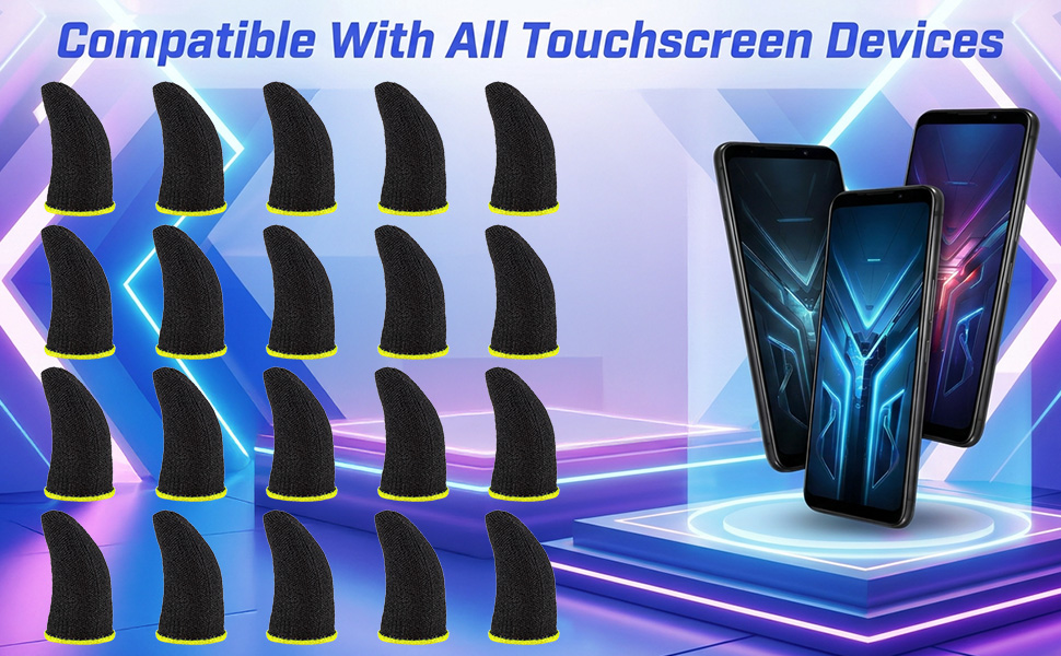gaming finger sleeve tapping on smartphone screen compatible with all touch devices
