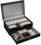 Ogrmar 12 Slot PU Leather Lockable Watch Storage Boxes, Men & Women Jewelry Display Drawer Case, ...