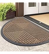 Smiry Half Circle Front Door Mat Outside Entrance, Heavy Duty Sturdy Natural Rubber Doormat, Trap...