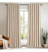 Topfinel Beige Velvet Curtains 84 Inches Long for Bedroom Back Tab Blackout Ivory Birch Neutral B...
