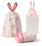 trash bags, 4 Gallon Trash Bags Drawstring, Colorful &amp; Portable Small Trash Bags with Lily Printe...