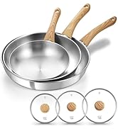 KOCH SYSTEME CS Stainless Steel Frying Pan Set with Lid, 8" &amp; 10" &amp; 12" Stainless Steel Pans Set ...