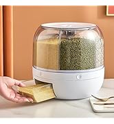 Rotating Grain Dry Food Dispenser Countertop - 6 Grids Cereal Tank for Lentils, Rice, Beans - Tra...