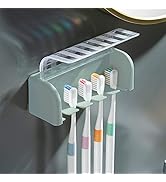 5 Slots Toothbrush Holder Wall Mount with Cover, Self Adhesive Toothbrushes Storage Organizer Per...