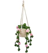 HFZRZFH Crochet Plant Hanging Basket - Cute Auto Pendant for Car Mirror, Handmade Boho Style Rear...