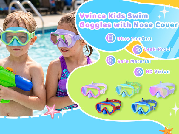 Kids Swim Goggles with Nose Cover