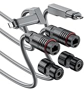 Multi-connector cable assembly with USB-C, Ethernet ports, and waterproof connectors. Silver metal frame with black and red accents. Flexible cable design for various connection options.