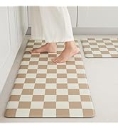 Ohocut Checkered Kitchen Mats for Floor Set of 2, 2 Pcs Beige Khaki Cushioned Non Slip Runner Rug...