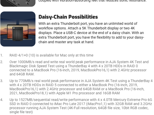 ThunderBay 4 Thunderbolt 3 RAID 2 4 5 10 SOFTRAID EXTERNAL STORAGE SOLUTION SSD HDD 2.5” 3.5”