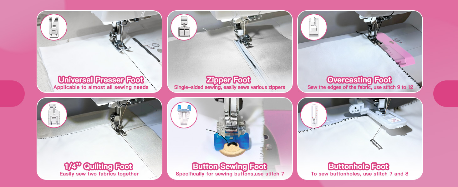 sewing machine with 6 replaceable presser feet