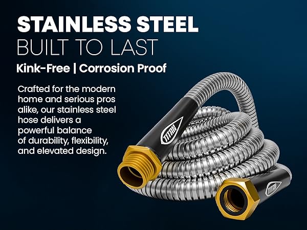 304 stainless steel garden hose metal with brass connectors coiled neatly