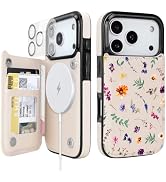 Obbii for iPhone 18 Pro Wallet Case with Card Holder,Watercolor Wildflowers | Compatible with Mag...
