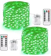JMEXSUSS 2 Pack Green Fairy Lights Battery Operated, Total 200 LED 66ft Halloween String Lights w...