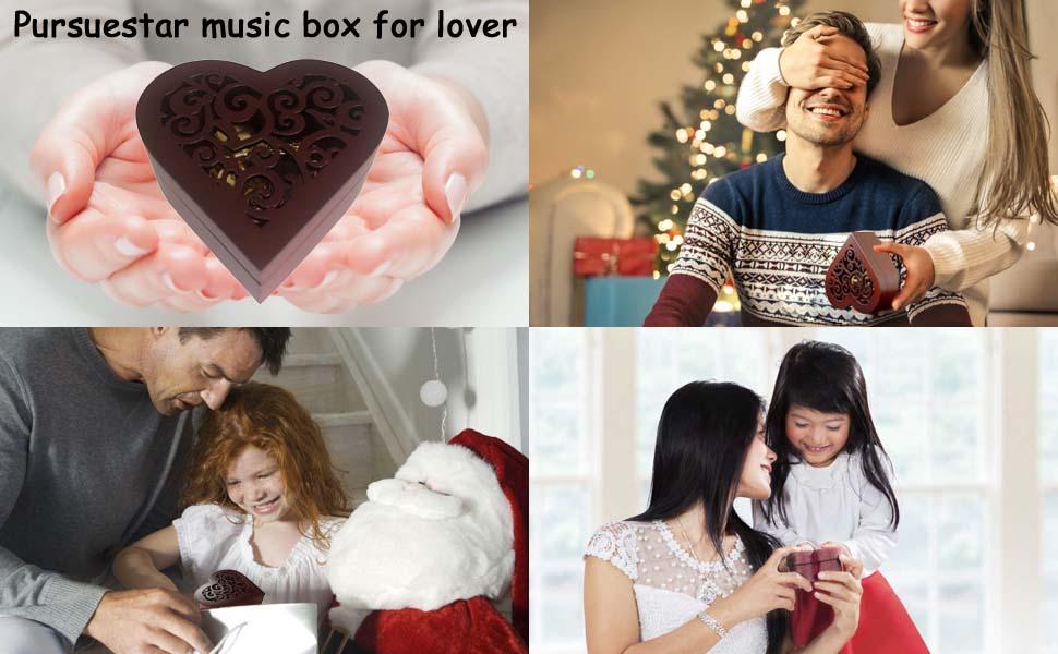 heart windup music box for lover kids mother father son girlfriend boyfriend grandpa grandma women