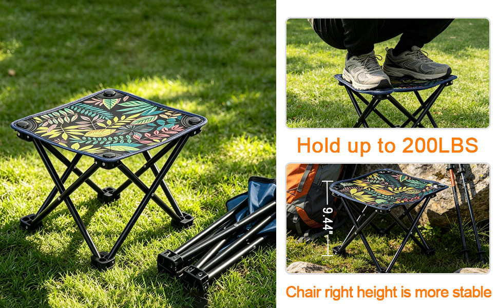 Portable stool is made of 600D oxford fabric and reinforced high-quality steel tubing