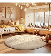 Ophanie Round Rugs 5Ft Ivory Circle Area Rug, Aesthetic Room Decor, Fluffy Fuzzy Bedroom Carpet, ...