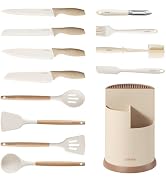 CAROTE 13Pcs Kitchen Utensills Set with 360° Rotating Knife Block, Heat Resistant Cooking Utensil...