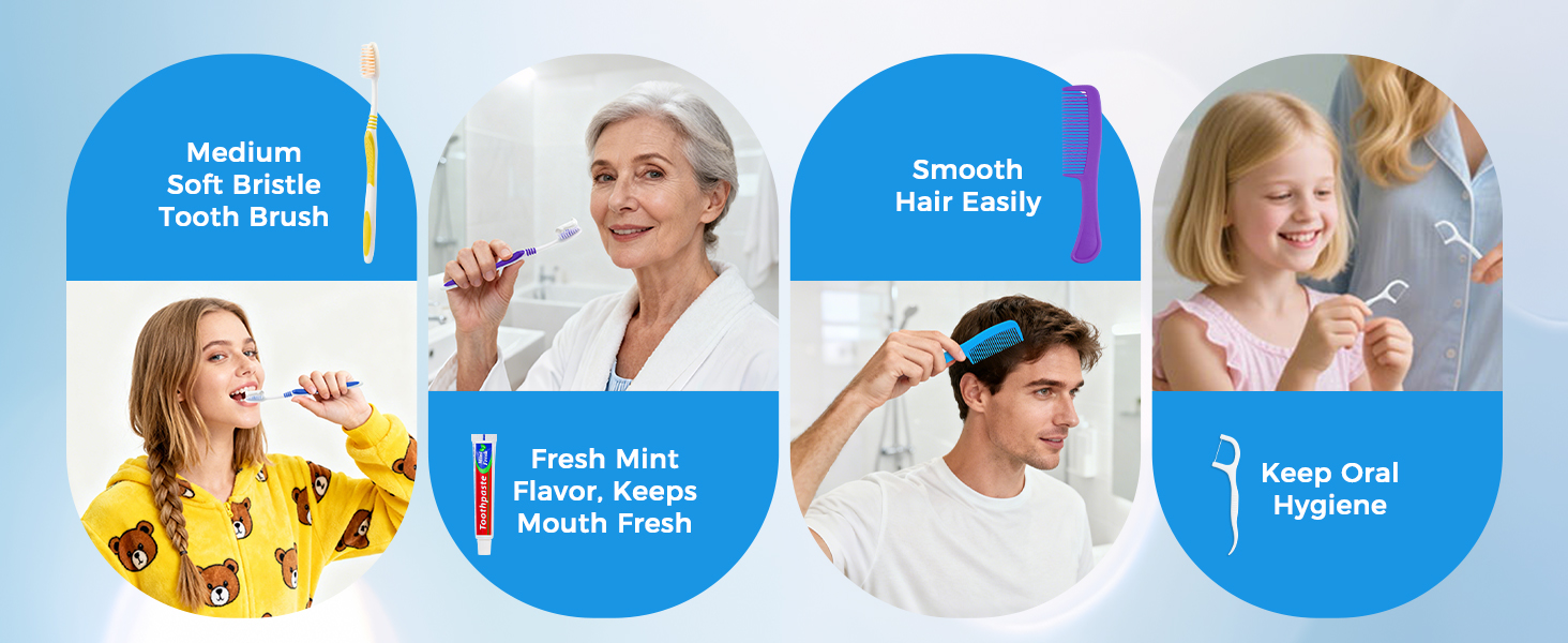 Toothbrushes with Toothpaste Dental Floss Picks and Comb