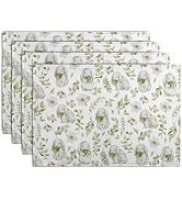 Wnoesat Easter Bunny Rabbits Placemats Set of 4 Easter Spring Green Leaves Flroal Dining Table Pl...