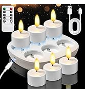 KSWING Flameless Tea Lights Candles with Remote Timer &amp; Charging Station Base, 6PCS USB Rechargea...