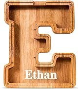 Customized Name Large Wooden Piggy Bank for Kids Boys Girls Alphabets Letter A-Z Coins Bills Mone...