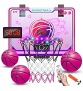 VATOS Basketball Hoop for Girls Indoor, LED Basketball Hoop with 7 Color Lights, Glowing Rim, Sco...