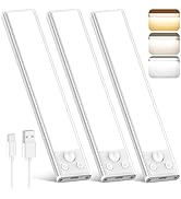 3-Pack Under Cabinet Lighting, 68LED 1800mAh Motion Sensor Lights Indoor, 3 Color Wireless Dimmab...