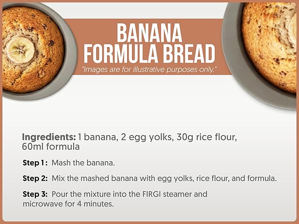 Healthy banana formula bread recipe for baby using rice flour and FIRGI microwave silicone steamer.