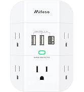 Wall Surge Protector Outlet Extender - 5 Outlet Splitter (3 Side) and 3 USB Charger(1 USB C), 180...