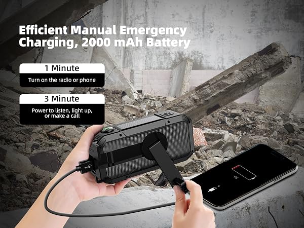 Efficient Manual Emergency charging,2000 mAh Battery