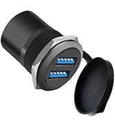 YiKaiEn Dual USB 3.0 Panel Mount Adapter - Threaded Round Connector with Waterproof Dust Cover, 2...
