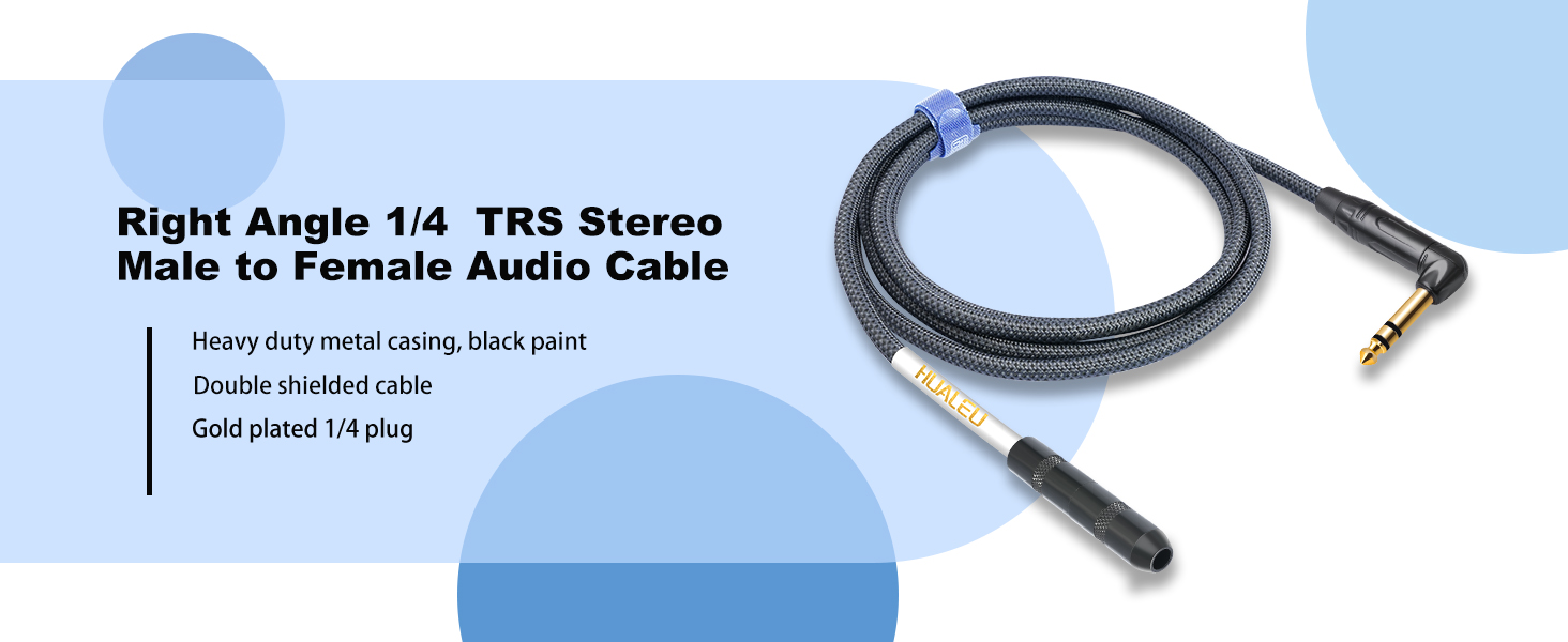 Right Angle TRS Stereo Male to Female Audio Extension Cord