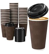 Huifany 16 oz Coffee Cups with Lids 50 Pack, Disposable Coffee Cups with Lids, Insulated To Go Pa...