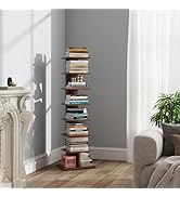 TUTOTAK Vertical Bookshelf, 8-Tier Bookcase, Narrow Spine Book Shelf for Small Space, Corner Stan...