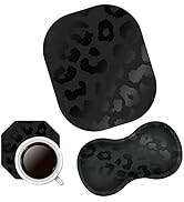 Black Leopard Ergonomic Wrist Rest Pad + Cute Mouse Pad + Cup Coaster, Memory Foam with Non-Slip ...