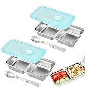 2-PACK Stainless Steel Snack Containers with Lids, Lunch Box Containers with 2 Foldable Forks, Mi...