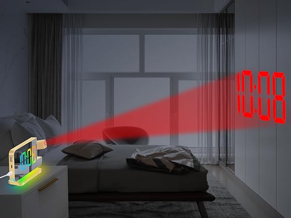 Projection Alarm Clock,7.4 in LED Mirror Digital Clocks Projection on Ceiling Wall,RGB Night Light