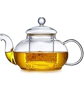 DOPUDO Glass Teapot with Removable Clear Infuser, 27 oz/ 800 ml Stove Top &amp; Microwave Safe Borosi...