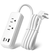 BN-LINK Flat Plug Power Strip with 2 AC Outlets, 2 USB A and 1 USB C Ports(5V,2.4A), 6 Feet Exten...