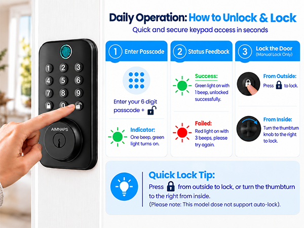 door knob with keypad daily lock operation status feedback indicator