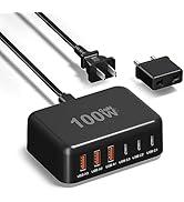 Excgood 100W USB C Charger, 6 Port GaN Wall Charger 3 USB C and 3 QC USB A Charging Station Hub 5...