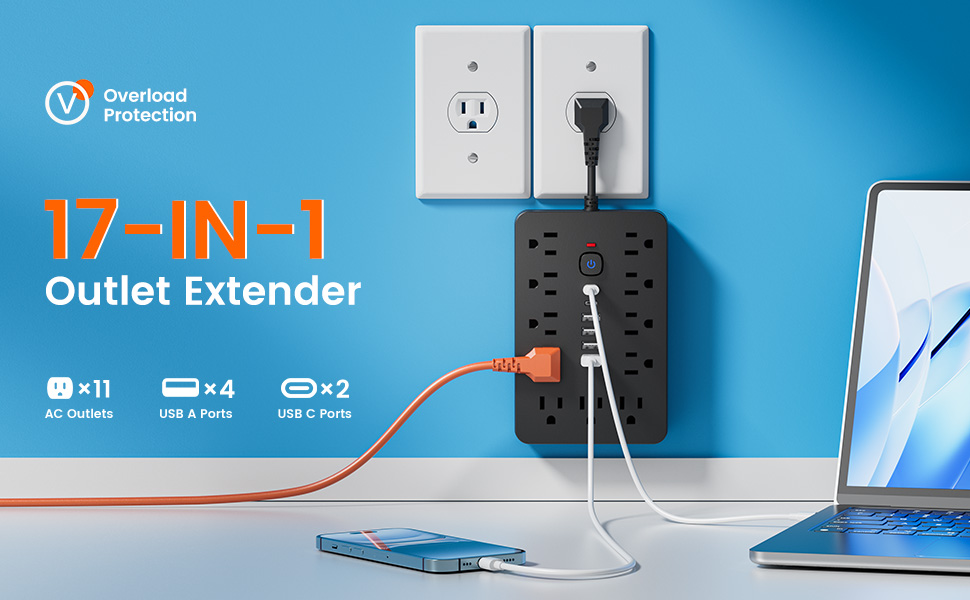 17-in-1 black extension cord