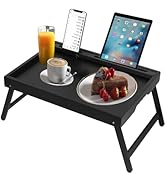 Artmeer Bamboo Bed Tray Table with Folding Legs, Phone/Tablet Holder, Foldable Breakfast Table, L...