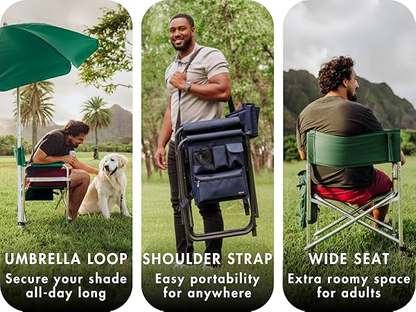 comfortable camp chair for adults with extra roomy space and a shoulder strap for easy carrying